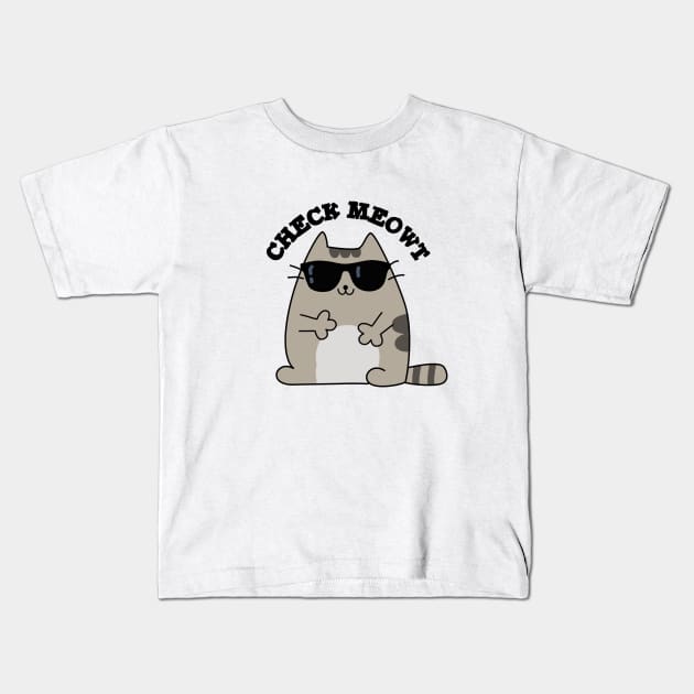 Check Meowt Cute Cool Cat Kids T-Shirt by punnybone